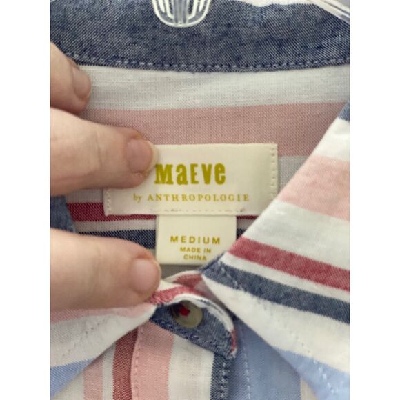 Anthropologie Maeve Womens Medium Chatham Striped Button Down Long Sleeve Pocket - Picture 4 of 13